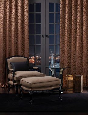 brown patterned curtains
