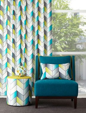 grey and teal patterned curtains