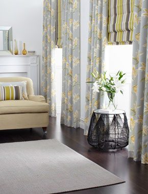 grey and yellow floral curtains
