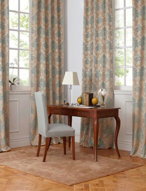study with damask curtains